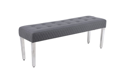 Louis Marble & Chrome Dining Table With Grey Quilted Lion Knocker PU Leather Chairs & Majestic 140cm Grey Bench PU Leather