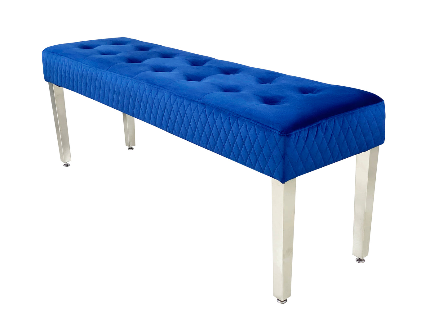 Majestic Navy Blue Quilted Plush Velvet 140cm Bench