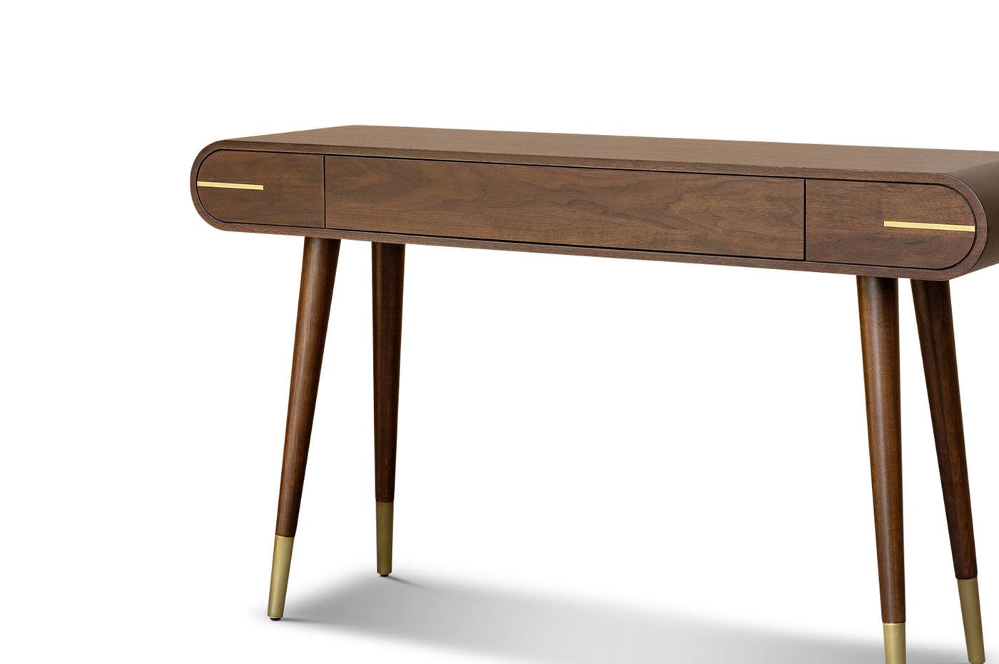 Berkeley Designs Malibu Natural Walnut Console Table with Gold Brass Handles