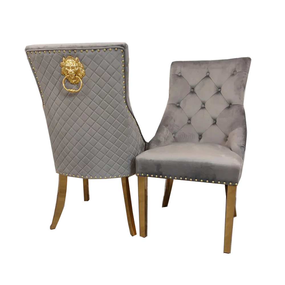 Arianna 200CM Gold Marble Dining Table + Gold Lion Knocker Dining Chairs