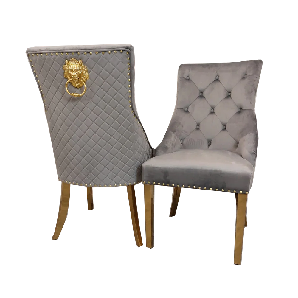 Louis 130cm Round Black/Gold Marble Gold Dining Table + Majestic Gold Lion Dining Chairs