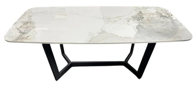 Lucien 120cm Ceramic White Coffee Table Black Legs