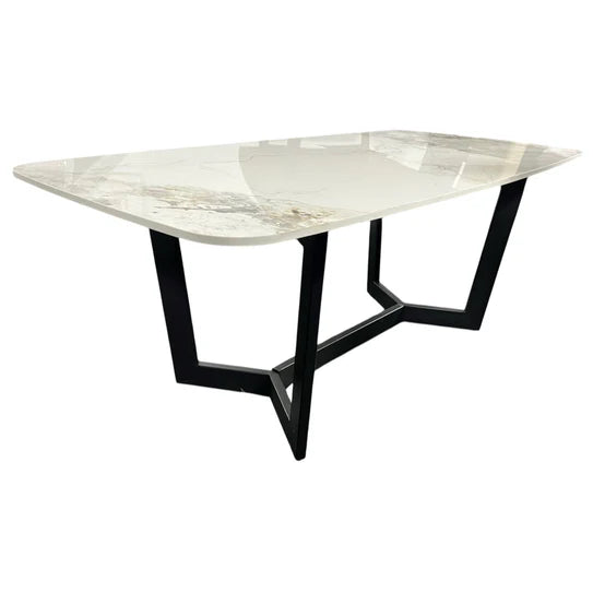 Lucien 120cm Ceramic White Coffee Table Black Legs