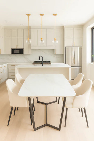 Lucien 180cm White Grey Ceramic Dining Table With Black Legs