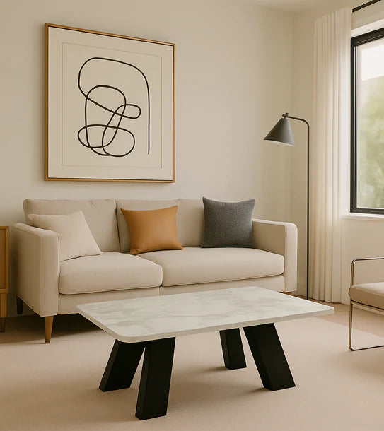 Roma 120cm Ceramic White Coffee Table Black Legs