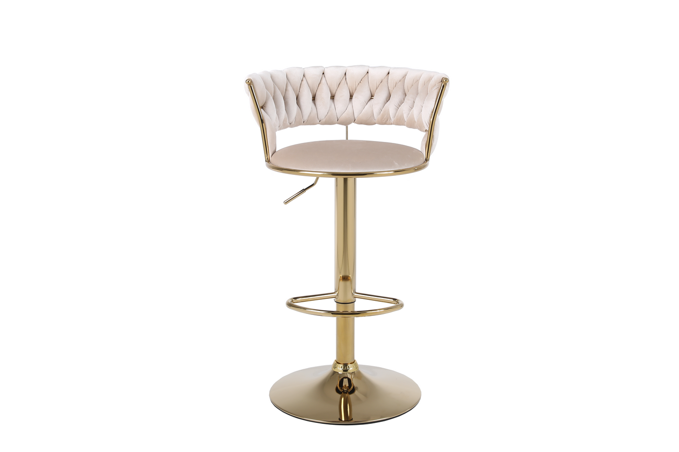 Pair of 2x Camilla Luxury Cream & Gold Velvet Bar Stool Adjustable Gold Legs