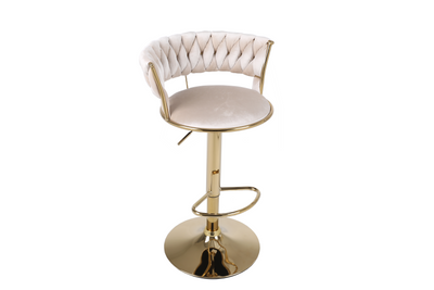 Pair of 2x Camilla Luxury Cream & Gold Velvet Bar Stool Adjustable Gold Legs