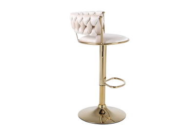 Pair of 2x Camilla Luxury Cream & Gold Velvet Bar Stool Adjustable Gold Legs