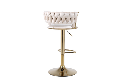 Pair of 2x Camilla Luxury Cream & Gold Velvet Bar Stool Adjustable Gold Legs
