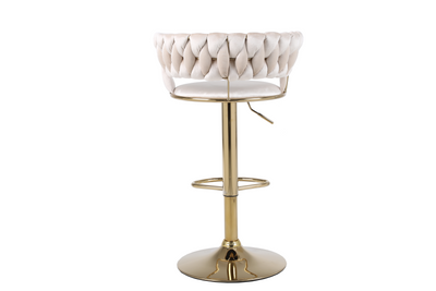 Pair of 2x Camilla Luxury Cream & Gold Velvet Bar Stool Adjustable Gold Legs