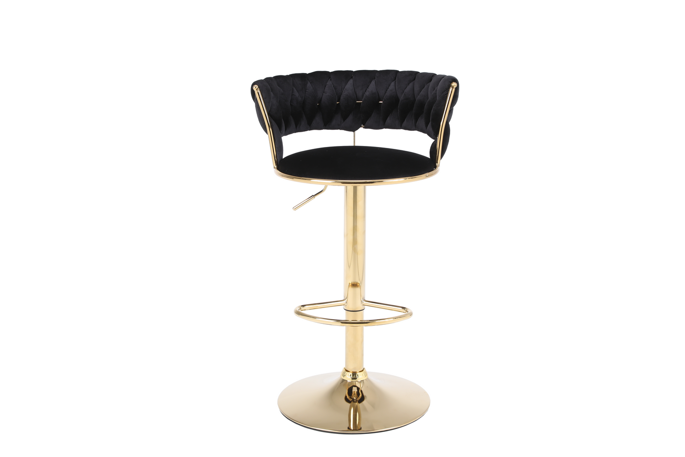 Pair of 2x Camilla Luxury Black & Gold Velvet Bar Stool Adjustable Gold Legs
