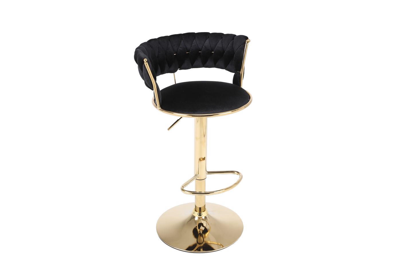 Pair of 2x Camilla Luxury Black & Gold Velvet Bar Stool Adjustable Gold Legs