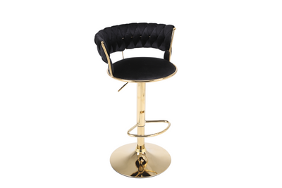 Pair of 2x Camilla Luxury Black & Gold Velvet Bar Stool Adjustable Gold Legs