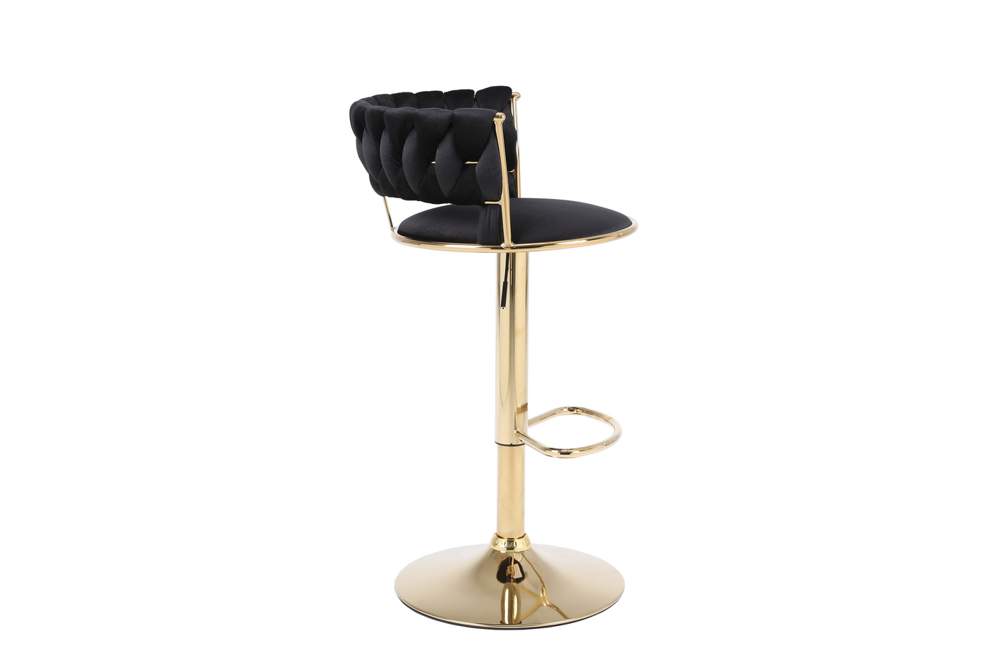 Pair of 2x Camilla Luxury Black & Gold Velvet Bar Stool Adjustable Gold Legs