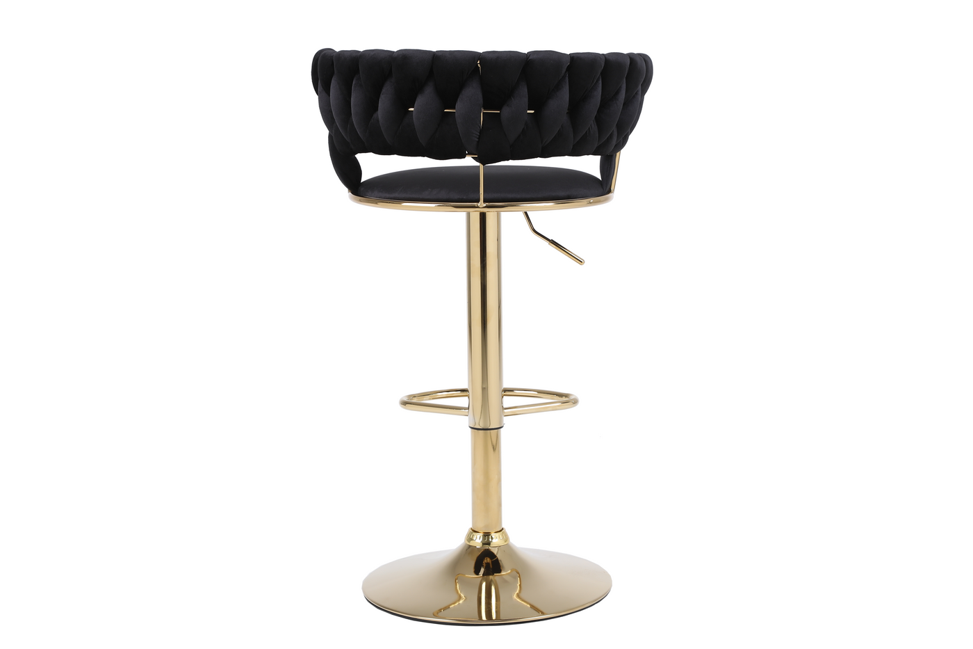 Pair of 2x Camilla Luxury Black & Gold Velvet Bar Stool Adjustable Gold Legs