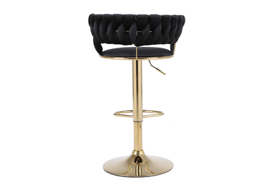Pair of 2x Camilla Luxury Black & Gold Velvet Bar Stool Adjustable Gold Legs