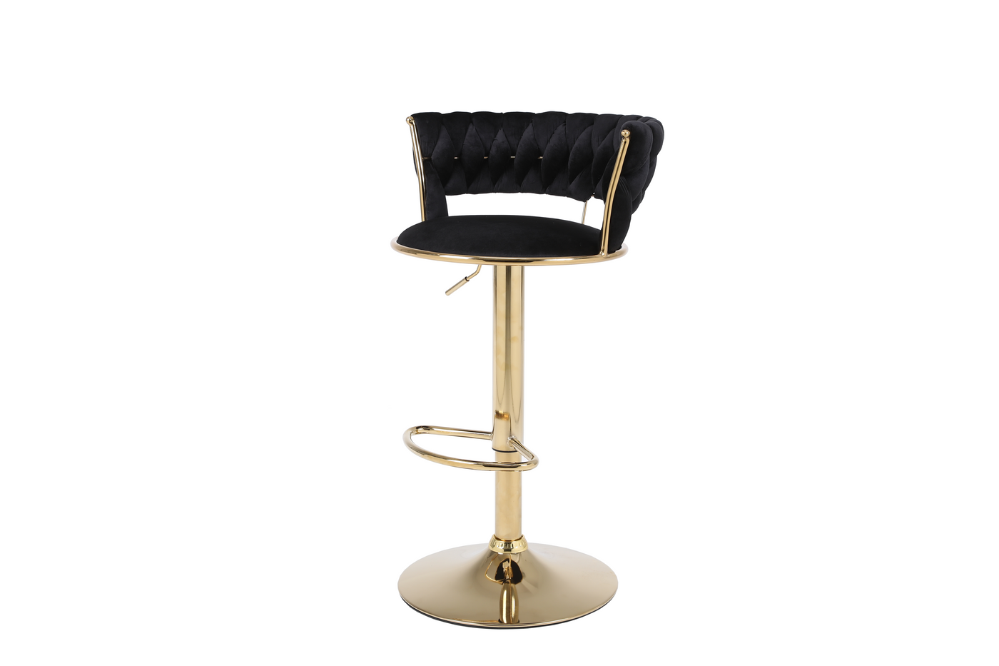 Pair of 2x Camilla Luxury Black & Gold Velvet Bar Stool Adjustable Gold Legs