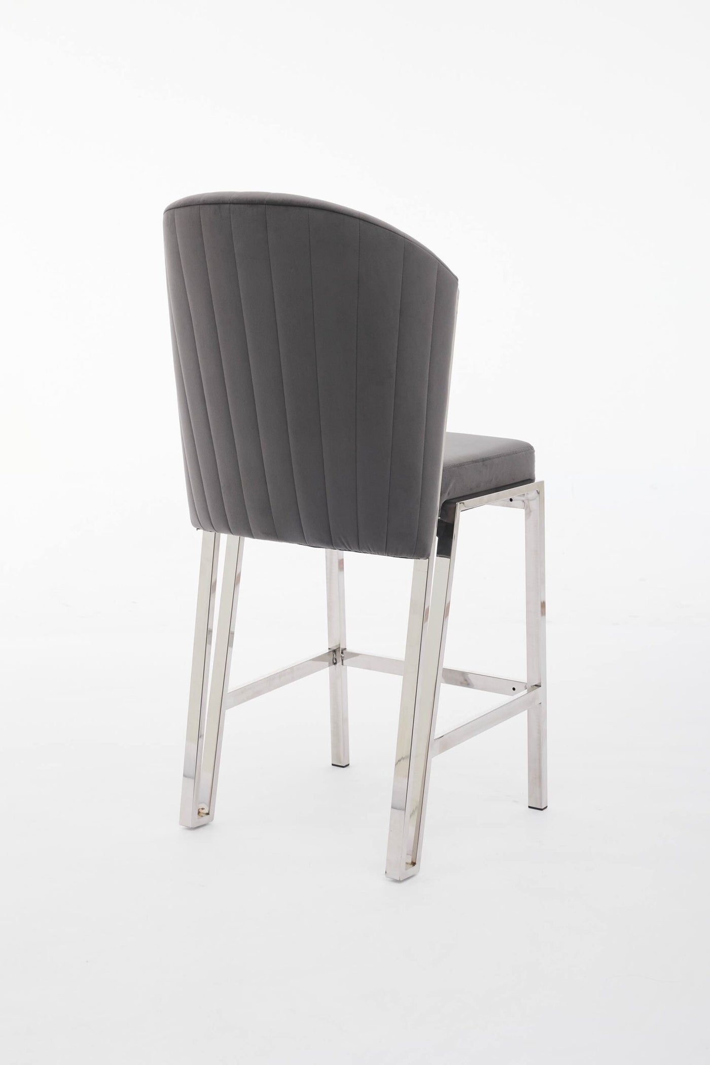 Favian Luxury Grey & Silver Velvet Bar Stool Chrome Legs
