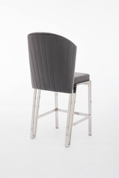 Favian Luxury Grey & Silver Velvet Bar Stool Chrome Legs