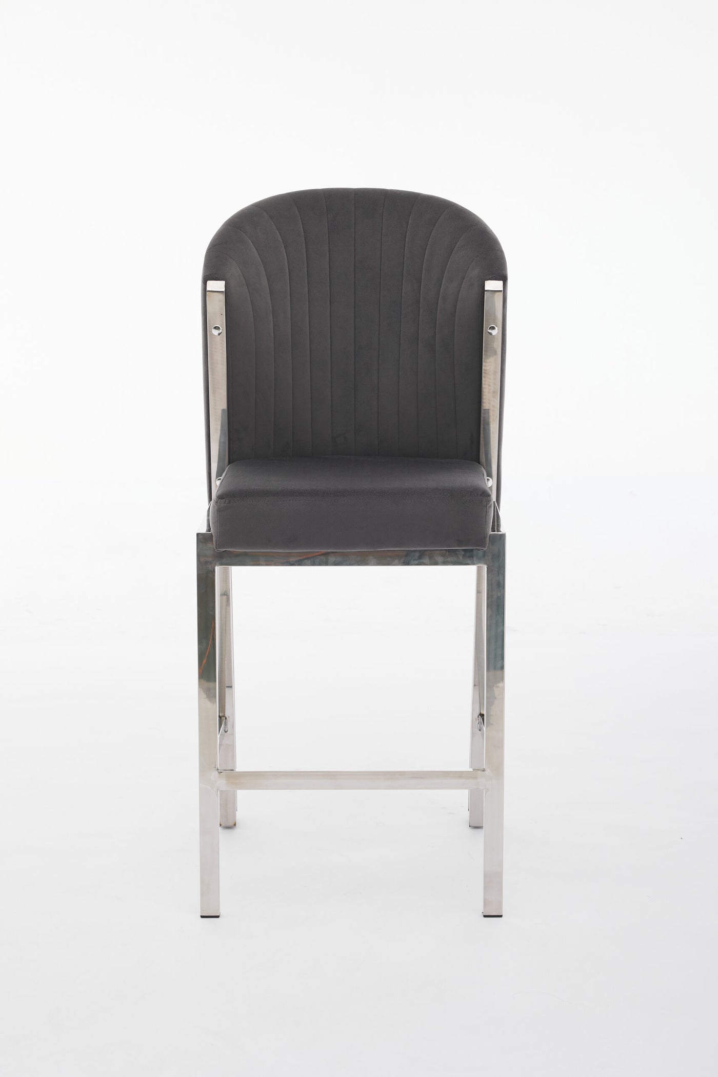 Favian Luxury Grey & Silver Velvet Bar Stool Chrome Legs