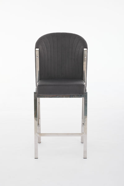 Favian Luxury Grey & Silver Velvet Bar Stool Chrome Legs