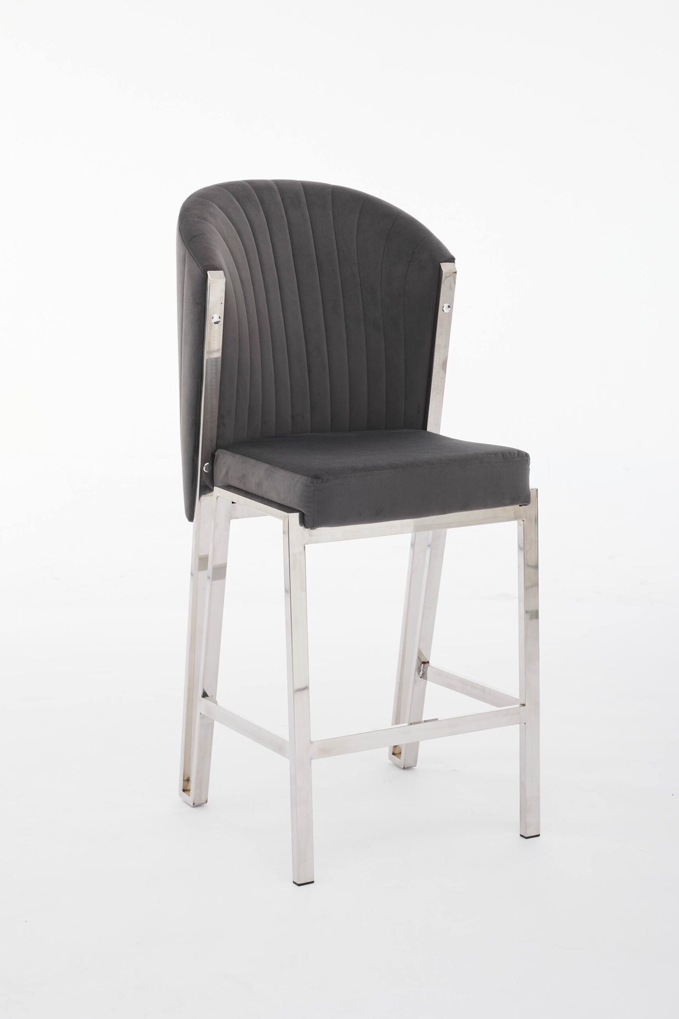 Favian Luxury Grey & Silver Velvet Bar Stool Chrome Legs