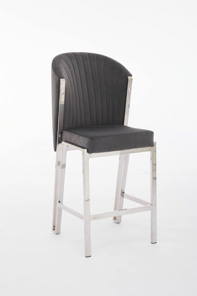 Favian Luxury Grey & Silver Velvet Bar Stool Chrome Legs
