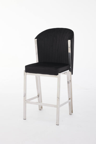 Favian Luxury Black & Silver Velvet Bar Stool Chrome Legs