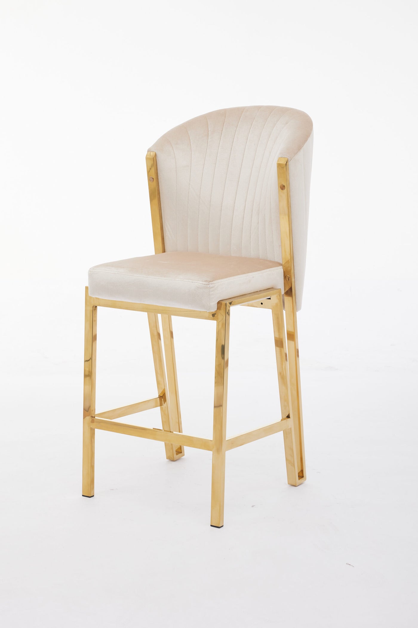 Favian Luxury Cream & Gold Velvet Bar Stool Gold Legs