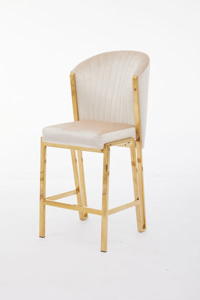 Favian Luxury Cream & Gold Velvet Bar Stool Gold Legs