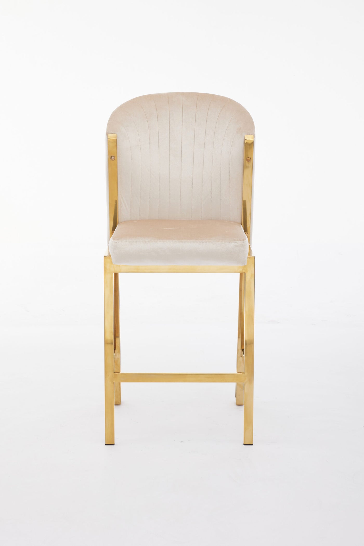 Favian Luxury Cream & Gold Velvet Bar Stool Gold Legs