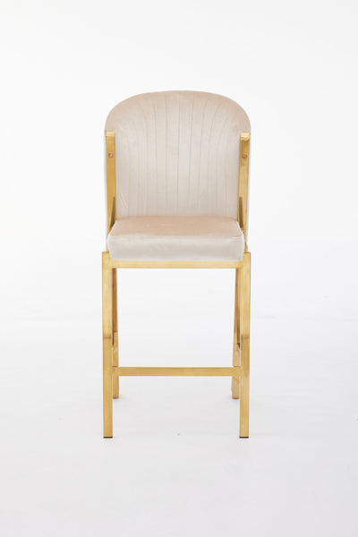 Favian Luxury Cream & Gold Velvet Bar Stool Gold Legs