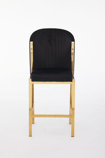 Favian Luxury Black & Gold Velvet Bar Stool Gold Legs