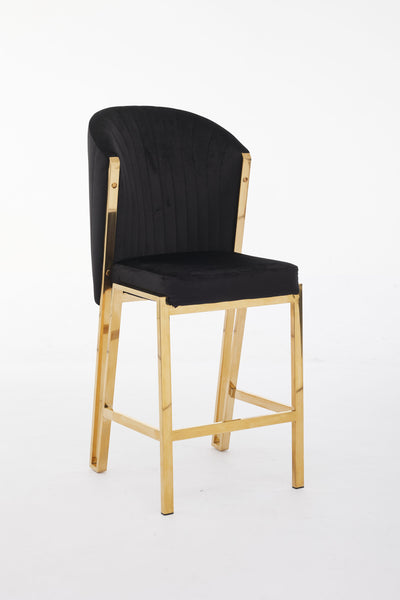 Favian Luxury Black & Gold Velvet Bar Stool Gold Legs