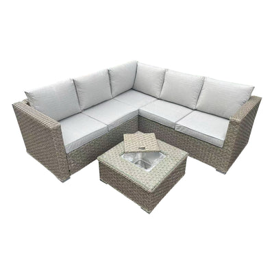 Brown Corner Sofa Rattan Outdoor Table Set