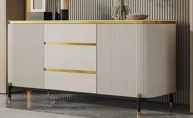 Bella White & Gold Premium Ribbed Sideboard