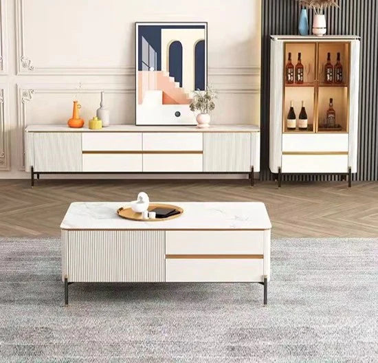 Bella White & Gold Premium Ribbed Coffee Table