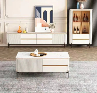 Bella White & Gold Premium Ribbed Coffee Table