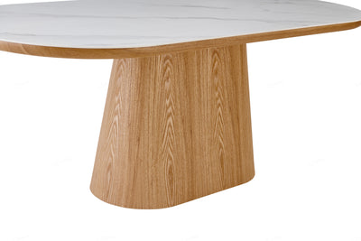 Blanco 200cm Oval Beech & White Ceramic Sintered Marble Dining Table