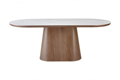 Blanco 200cm Oval Walnut & White Ceramic Sintered Marble Dining Table PRE ORDER JUNE 2025
