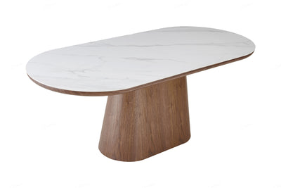 Blanco 200cm Oval Walnut & White Ceramic Sintered Marble Dining Table PRE ORDER JUNE 2025