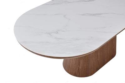 Blanco 200cm Oval Walnut & White Ceramic Sintered Marble Dining Table PRE ORDER JUNE 2025