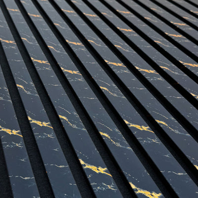 Black Gold Marble Acoustic Slatted Wall Panels Pack Of x4 240 x 60cm