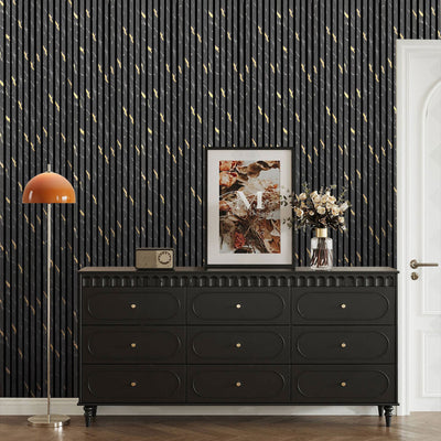 Black Gold Marble Acoustic Slatted Wall Panels Pack Of x4 240 x 60cm