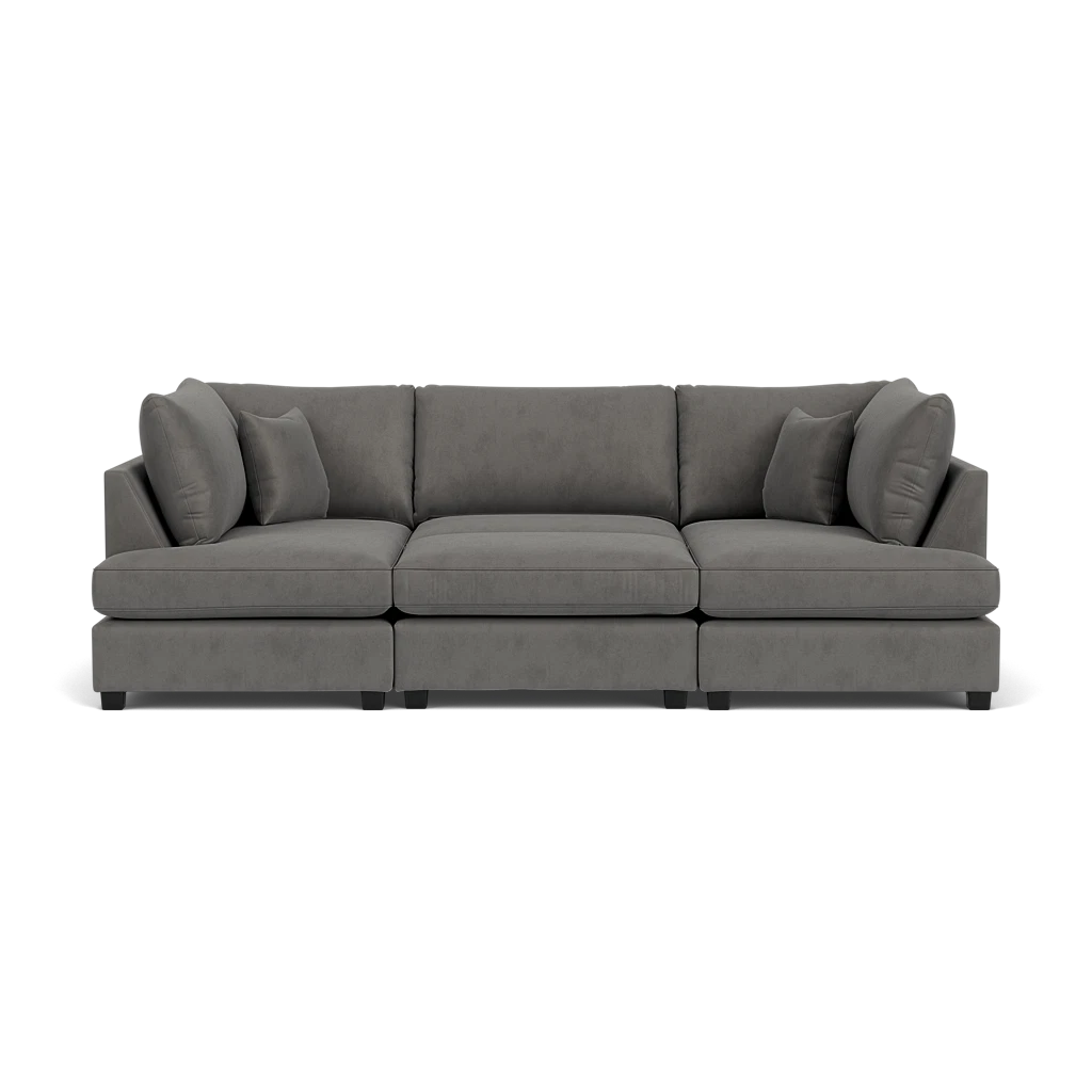 Carnaby Sofa Plush Grey Velvet U Shape Corner Sofa