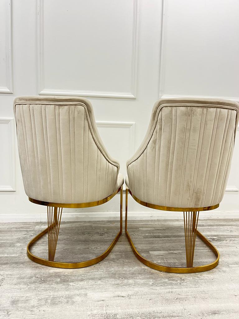 Louis Gold Marble Dining Table With Carlton Cream/Gold Velvet Dining Chairs