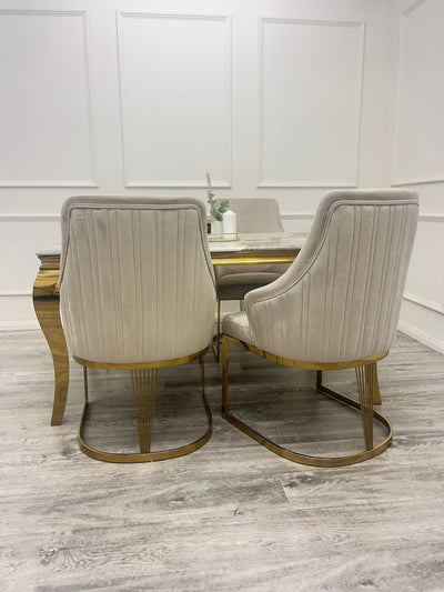 Arianna 180cm Gold Marble Dining Table With Carlton Cream/Gold Velvet Dining Chairs