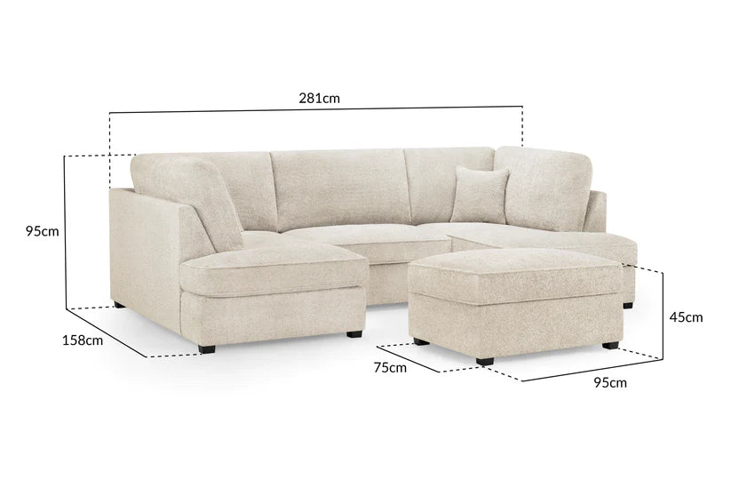 Carnaby Sofa Boucle Beige Fabric U Shape Corner Sofa
