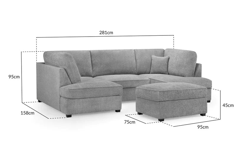 Carnaby Sofa Boucle Grey Velvet U Shape Corner Sofa