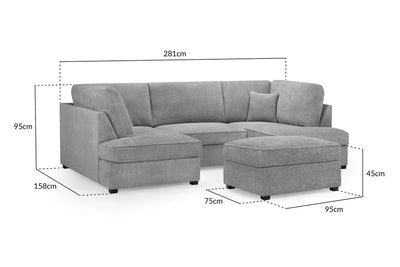 Carnaby Sofa Boucle Grey Velvet U Shape Corner Sofa
